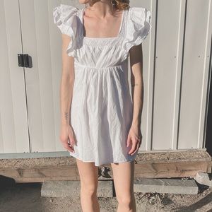 White UO Flutter Sleeve Dress
